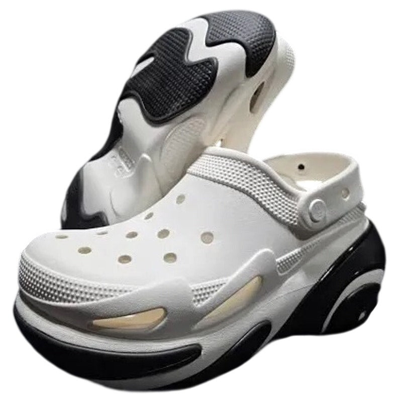 Crocs Bubble Crush white platform clogs for women’s size 10 and men’s size 8, featuring chunky design and open back sandals