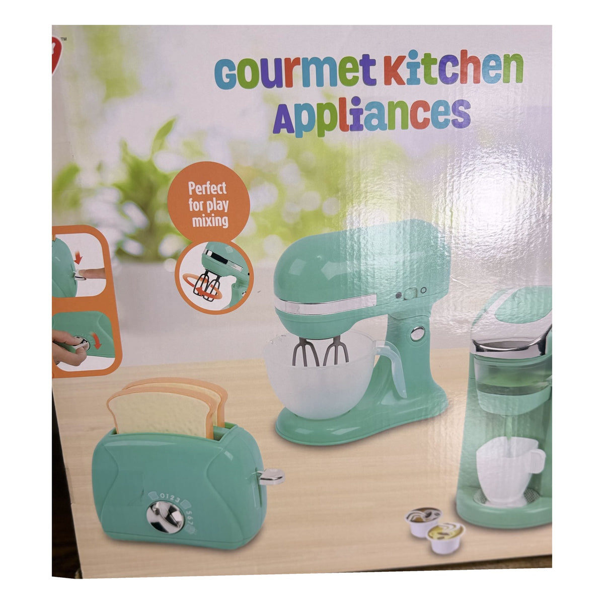 PlayGo Gourmet Kitchen Appliances 9 Pc Pretend Play Set – Coffee Maker, Mixer & Toaster – Mint (New in Box)