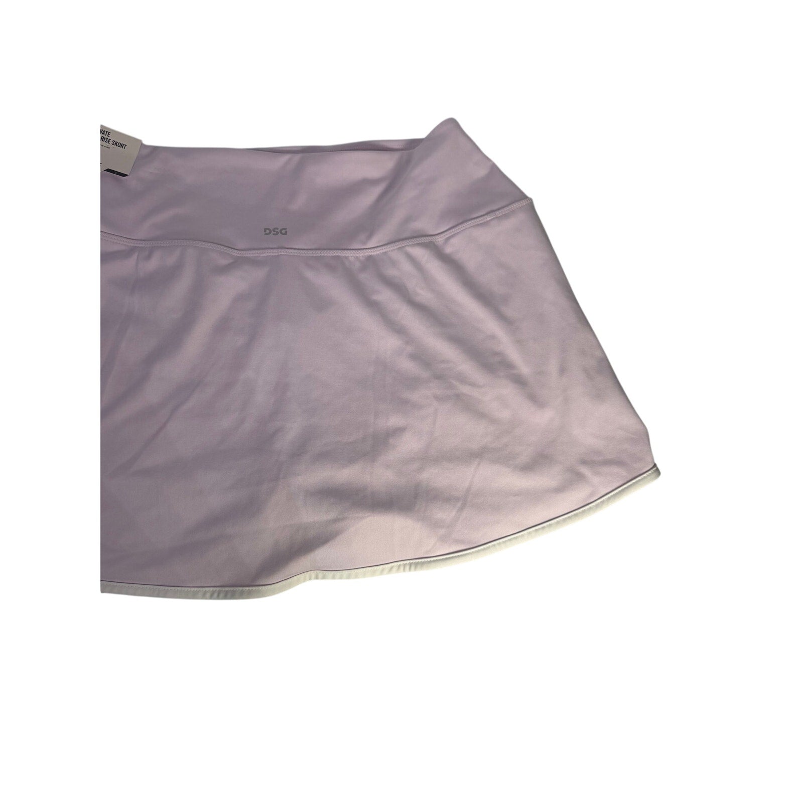 DSG Women’s Activate high-rise skort in lavender with built-in shorts, size L, shown on a model.