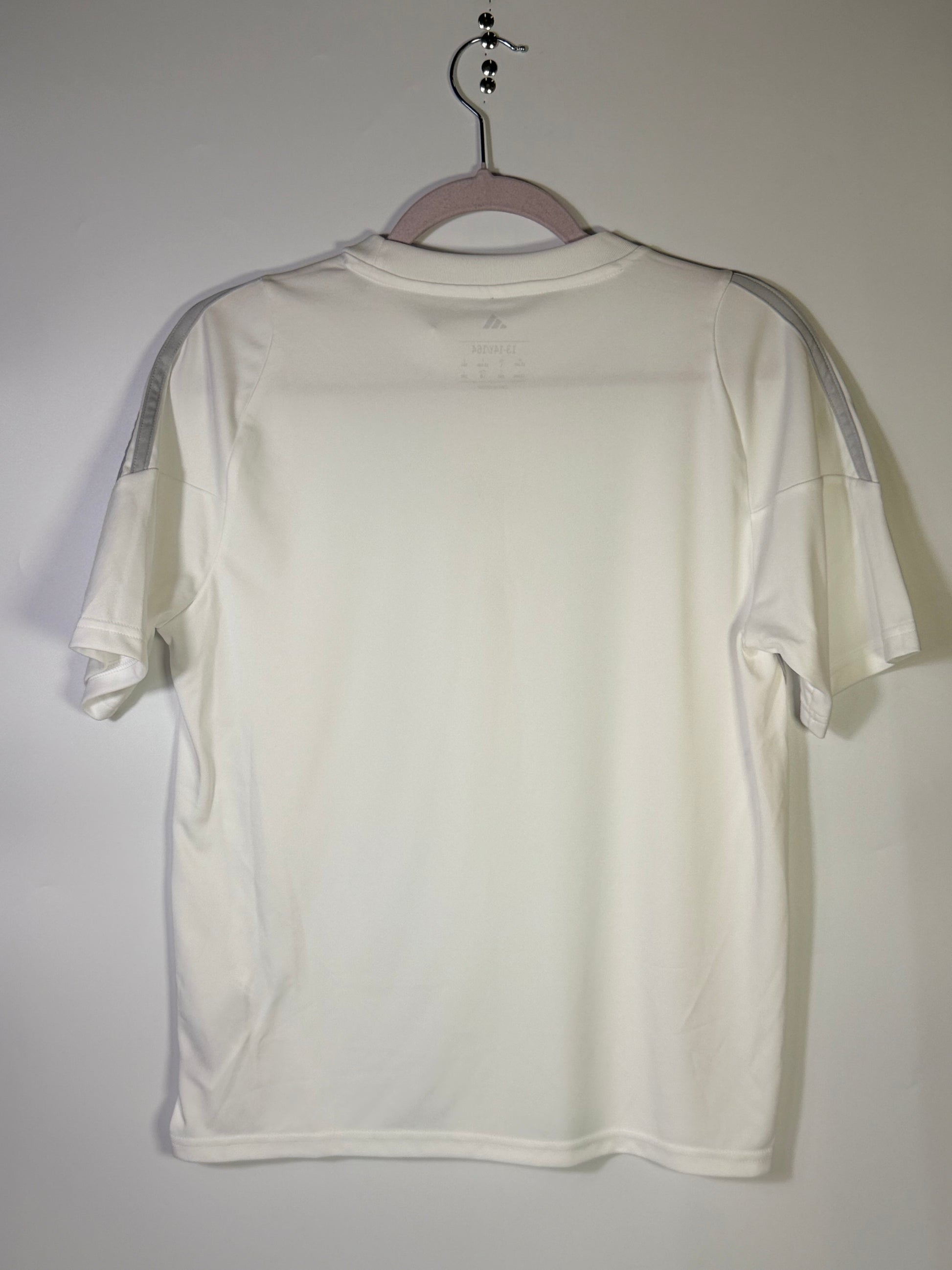 White Adidas Messi training jersey in size L, featuring the brand logo and athletic design, suitable for sports and casual wear.