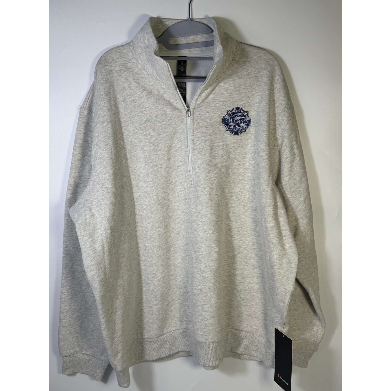 Lululemon Steady State Half Zip Sweatshirt in gray, oversized fit, XL size, featuring a half zip collar and relaxed style.