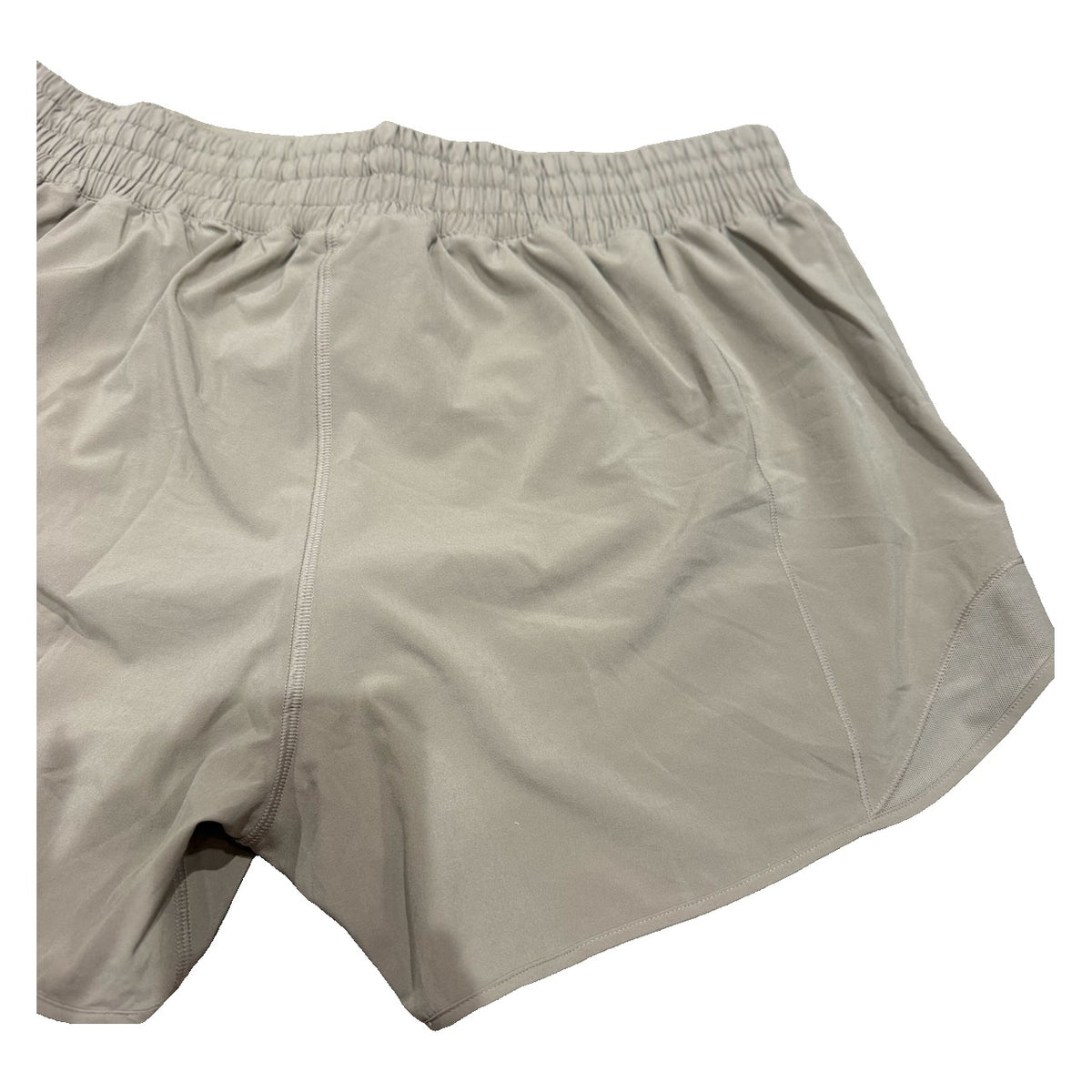 Lululemon Hotty Hot high-rise lined running shorts in tan beige for women, size 14, with a 4-inch inseam, new with tags.