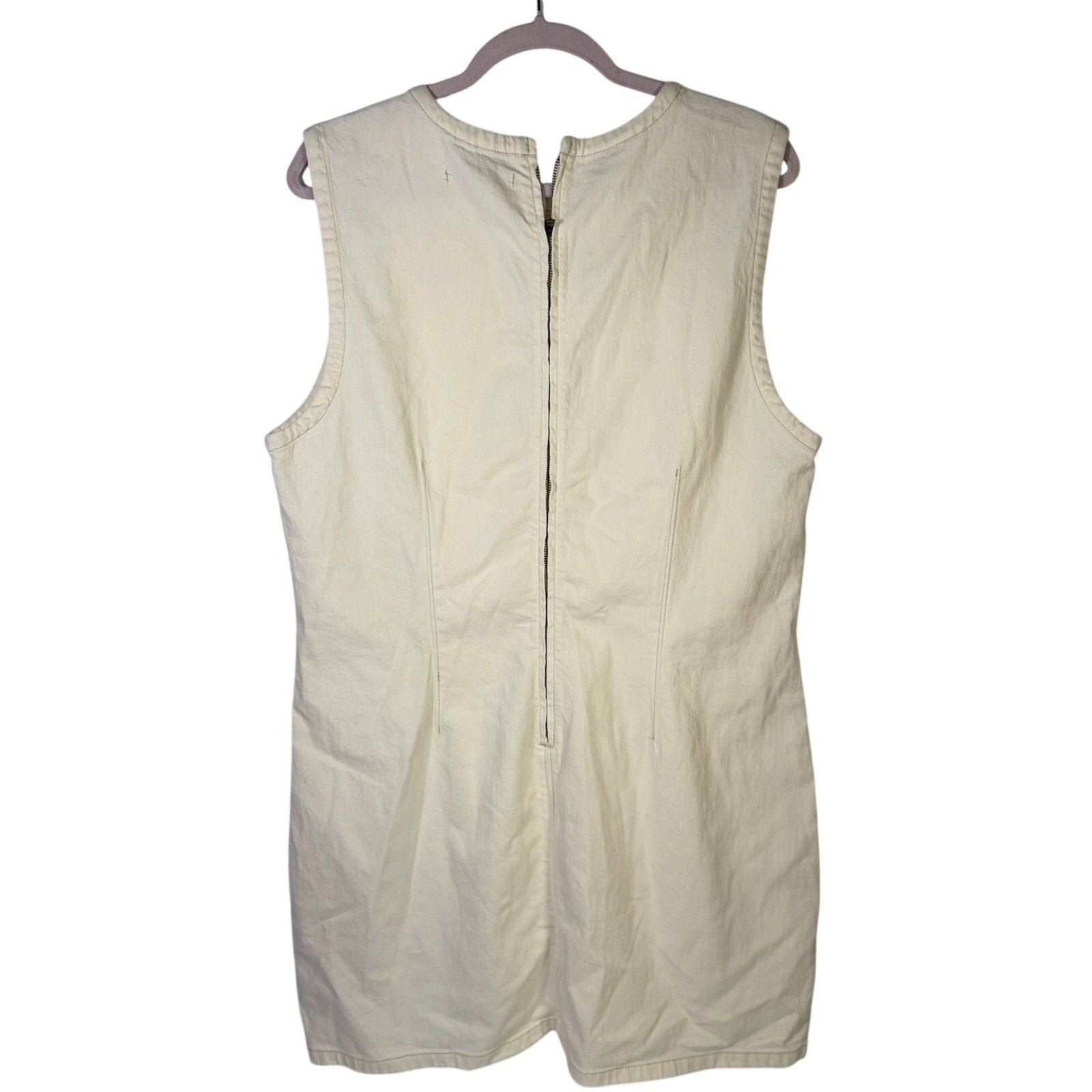 Abercrombie & Fitch cream denim mini shift dress in size XL, featuring sleeveless design and casual fit, new with tags.
