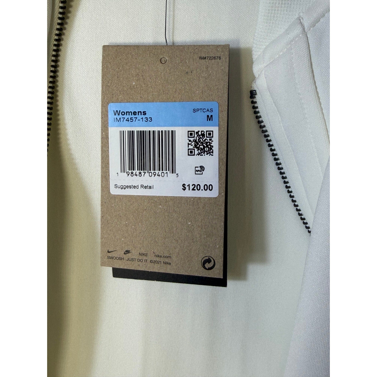 Nike women's white pleated bomber jacket with full zip, size M, featuring a stylish sail white design and modern bomber style.