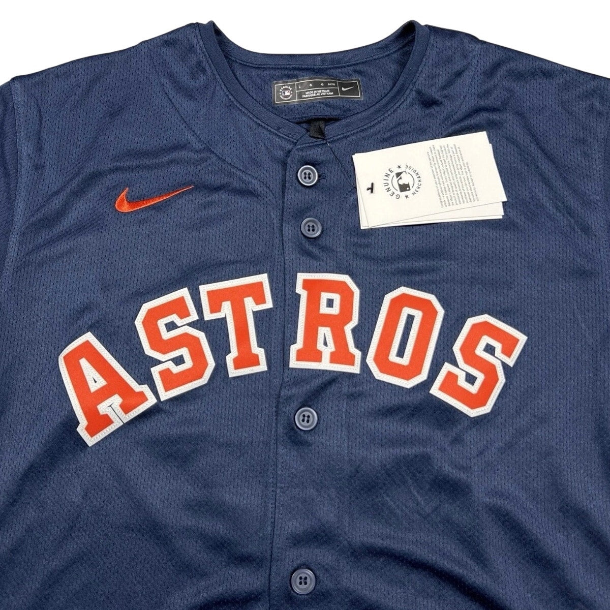 Nike Houston Astros Kyle Tucker youth MLB jersey in youth large, featuring team logo and player name on front.