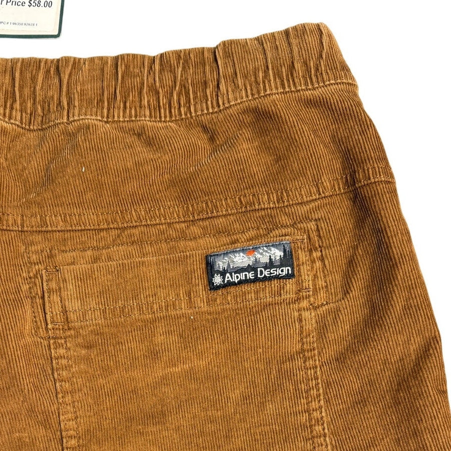 Men’s Alpine Design Hike Corduroy Shorts in roasted coffee color, large size, showing front view with waistband and fabric texture.