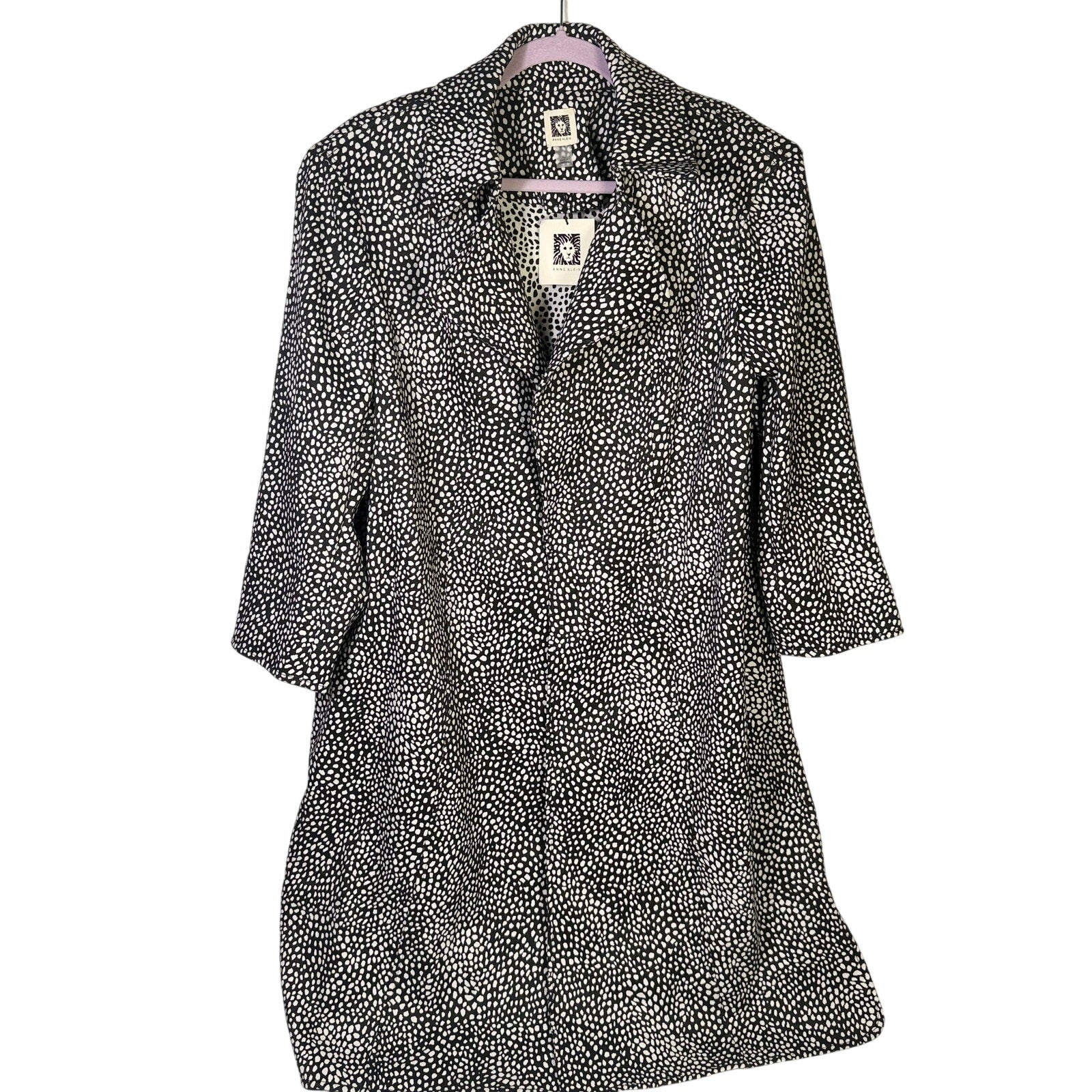Anne Klein women's black and white animal print blazer jacket, size XL, stylish and fitted with lapels and long sleeves.