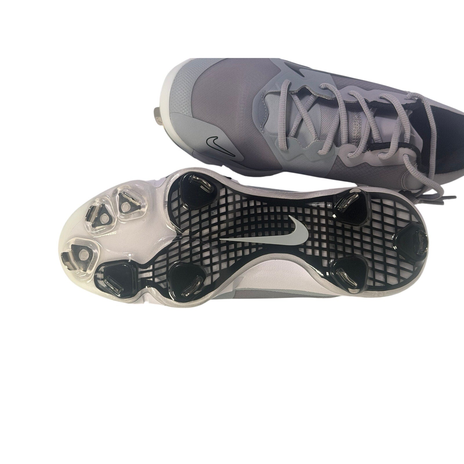 Nike Force Zoom Trout 9 Pro men's grey baseball cleats, size 8, athletic shoes with durable design and sport-specific traction.
