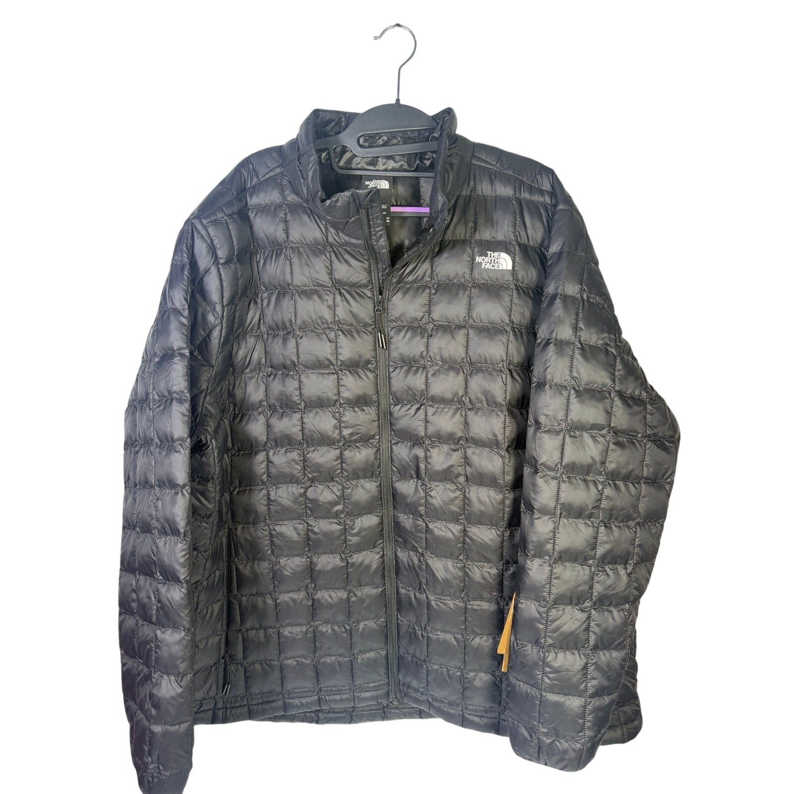 The North Face Women’s Plus ThermoBall Eco Jacket in black, size 3X tall, showcase of insulated black jacket with hood and front zipper