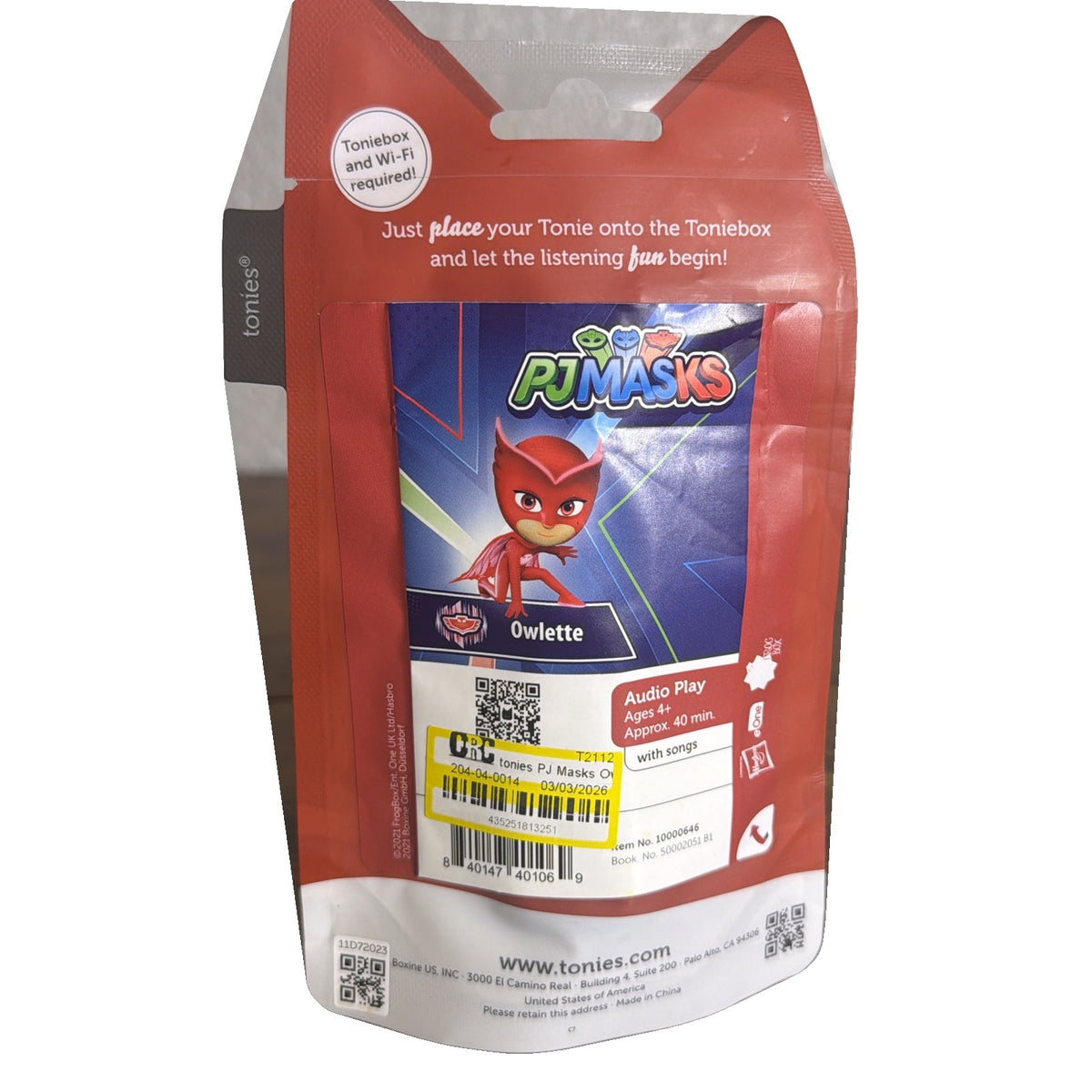 Tonies PJ Masks Owlette audio character toy from tonies, featuring Owlette from PJ Masks in a playful toy design.