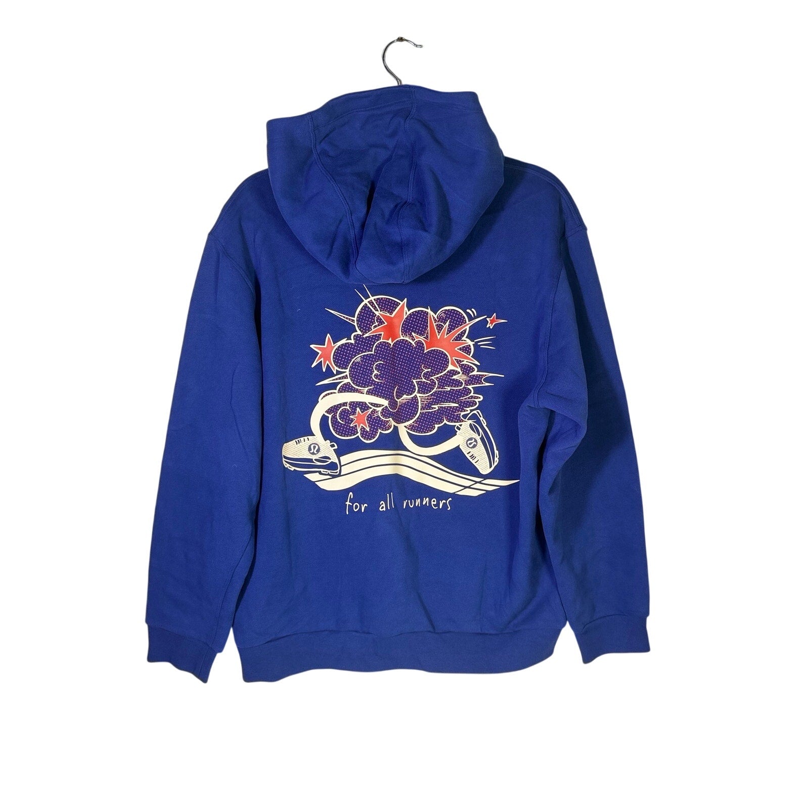 Lululemon women's blue For All Runners graphic hoodie, size M, featuring a stylish design and comfortable fit.