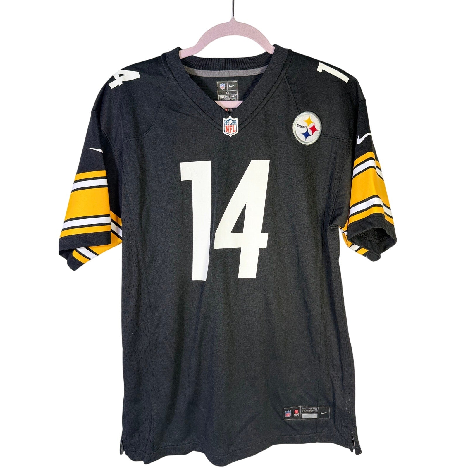 Nike NFL Pittsburgh Steelers George Pickens #14 game jersey for men, size XL, pre-owned, featuring team logo and player number.