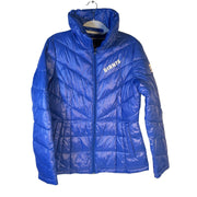NFL New York Giants women's blue puffer jacket, medium size, full zip, insulated winter jacket with team logo.