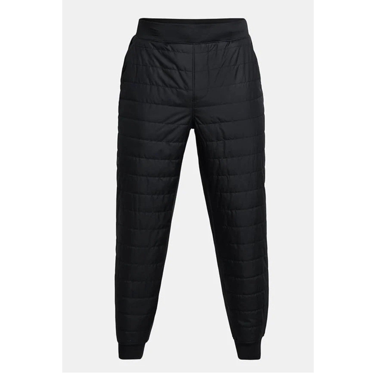 Black Under Armour Unstoppable Insulated Jogger Pants for men, 3XL, loose fit with insulated fabric, displayed flat.