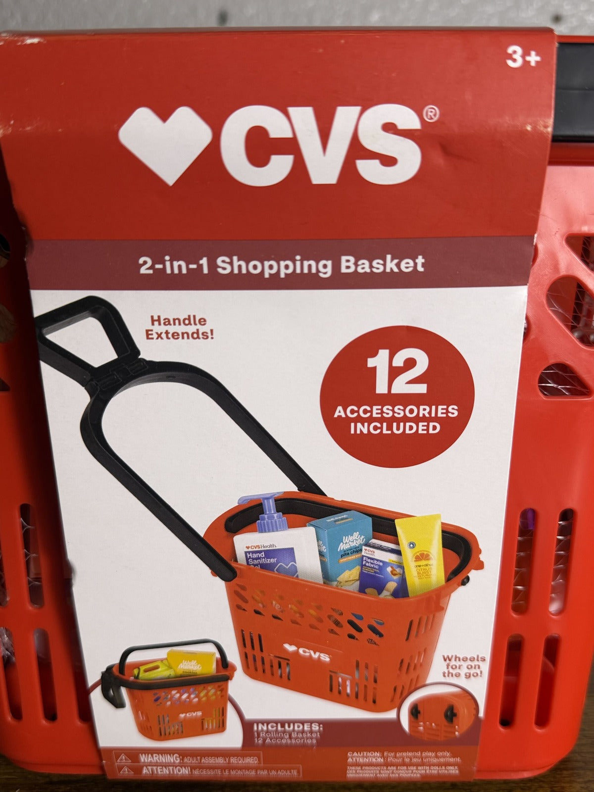 CVS 2-in-1 Rolling Shopping Basket Kids Pretend Play Set 12 Accessories Jakks New