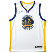 Nike Stephen Curry Golden State Warriors youth swingman jersey in white, size XL, featuring team and player graphics.