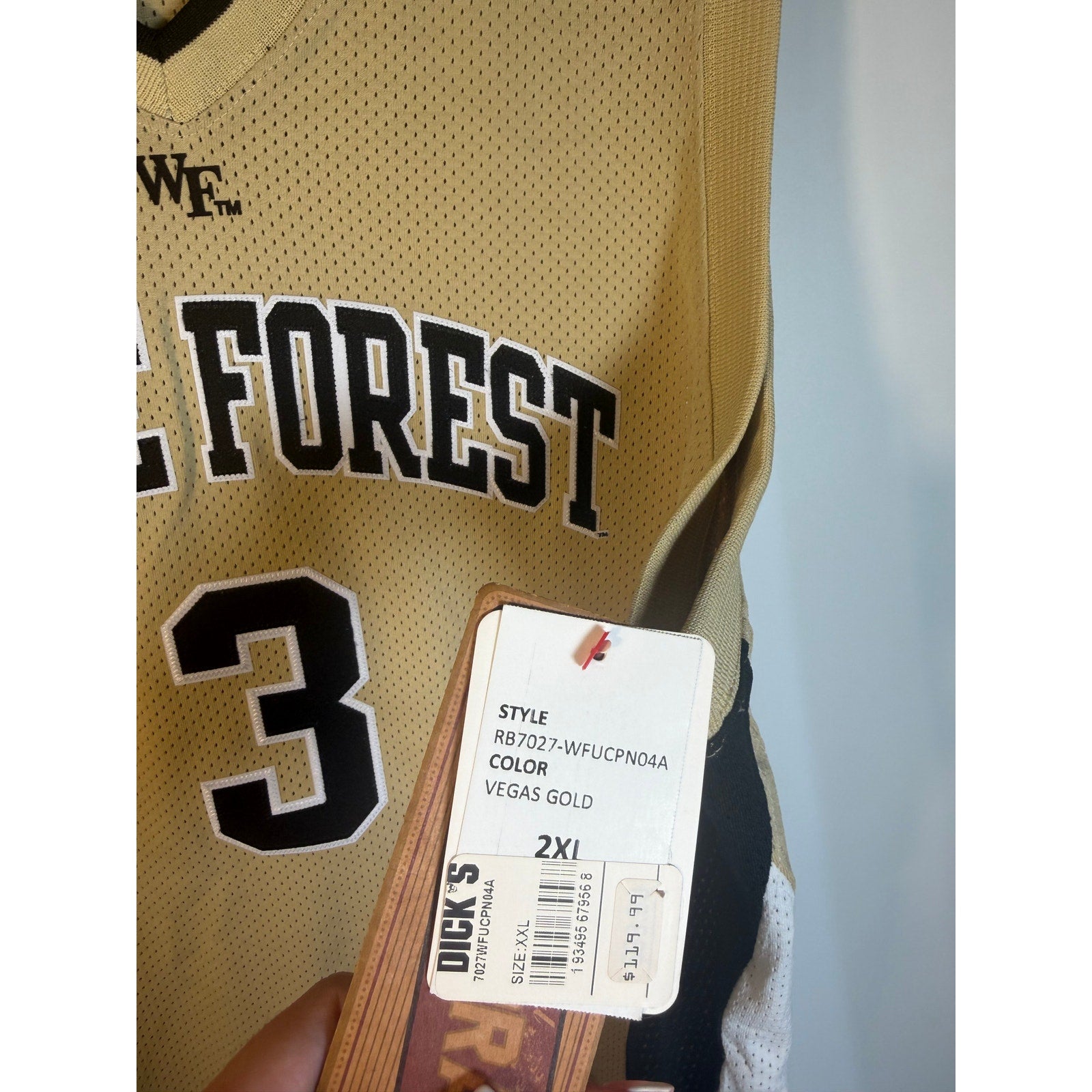 Retro Brand Wake Forest #3 men's basketball jersey in Vegas Gold, size 2XL, featuring team graphics and authentic design.