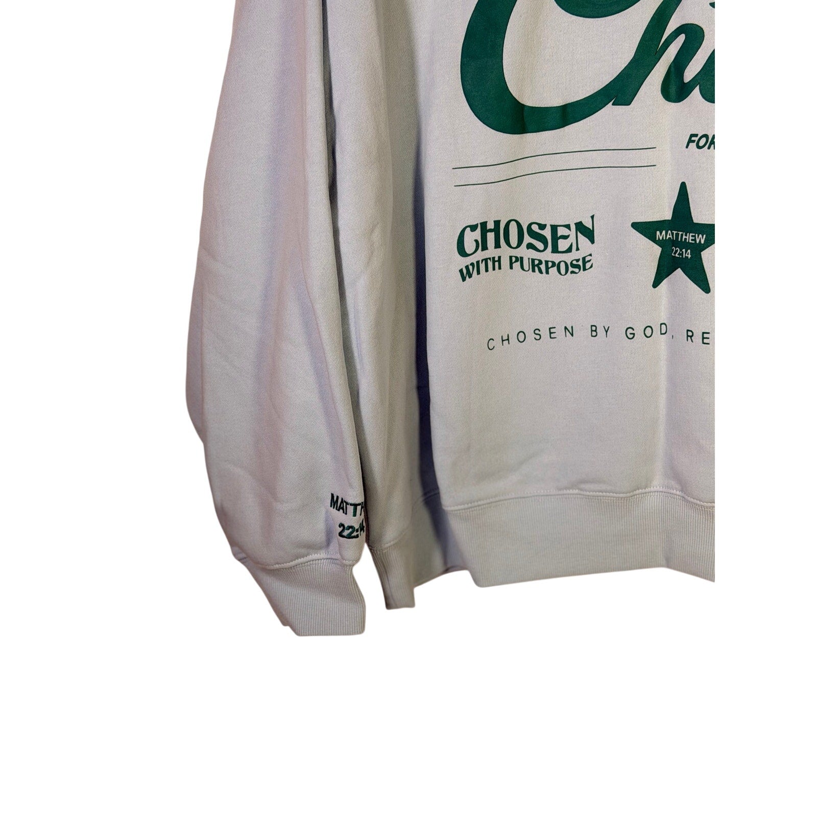 Light blue Revival Club Christian sweatshirt in XL size, featuring a "Called and Chosen" design, casual crewneck style.