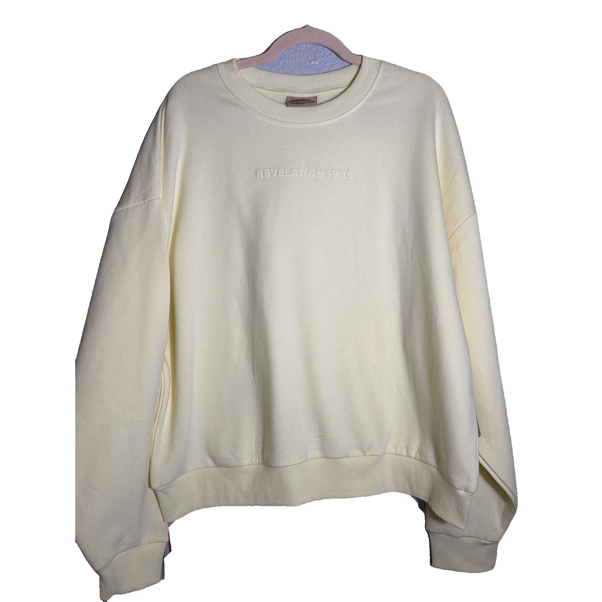 Women's yellow crewneck sweatshirt by Kind Regards with Revelation 19:16 Jesus Is King design, new with tags.