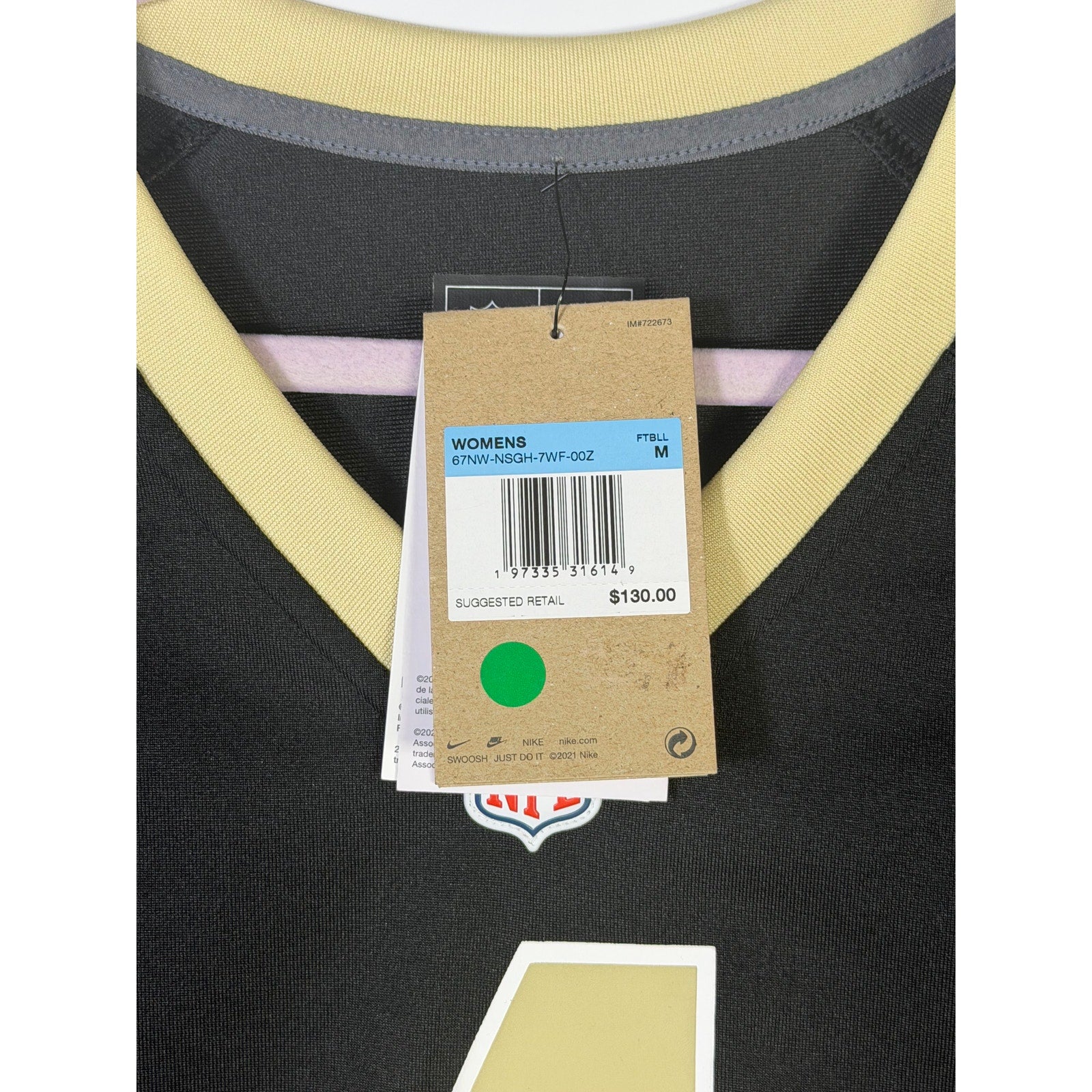 Nike women's New Orleans Saints Derek Carr #4 black game jersey, front view showing team logo and player number.