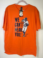 BreakingT NFL Players Houston Astros Carlos Correa "We Can't Hear You" large shirt, front view, new with tags.