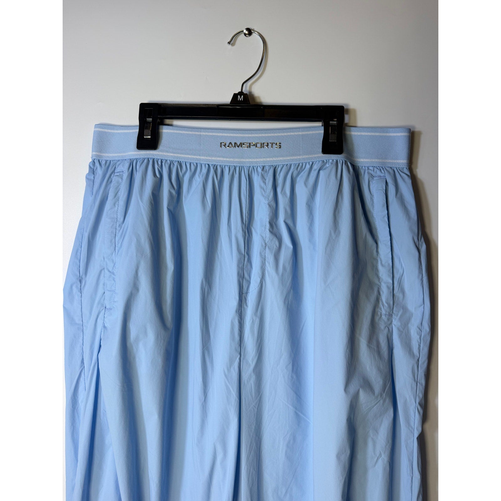 Light blue wide-leg pull-on pants for women by RAMSPORTS, size M, featuring a relaxed fit and comfortable design.