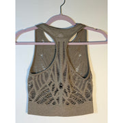 Gray Alo Yoga Seamless Open Knit Racerback Tank Top for women, lightweight activewear with breathable open-knit design.