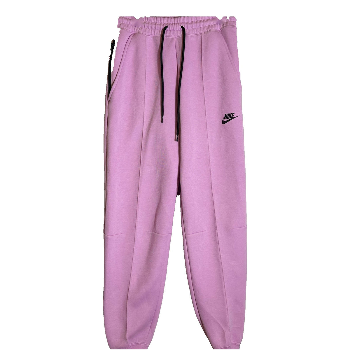 Women's Nike Sportswear Tech Fleece joggers in pink, mid-rise, size XS, showcasing soft fleece fabric and relaxed fit.