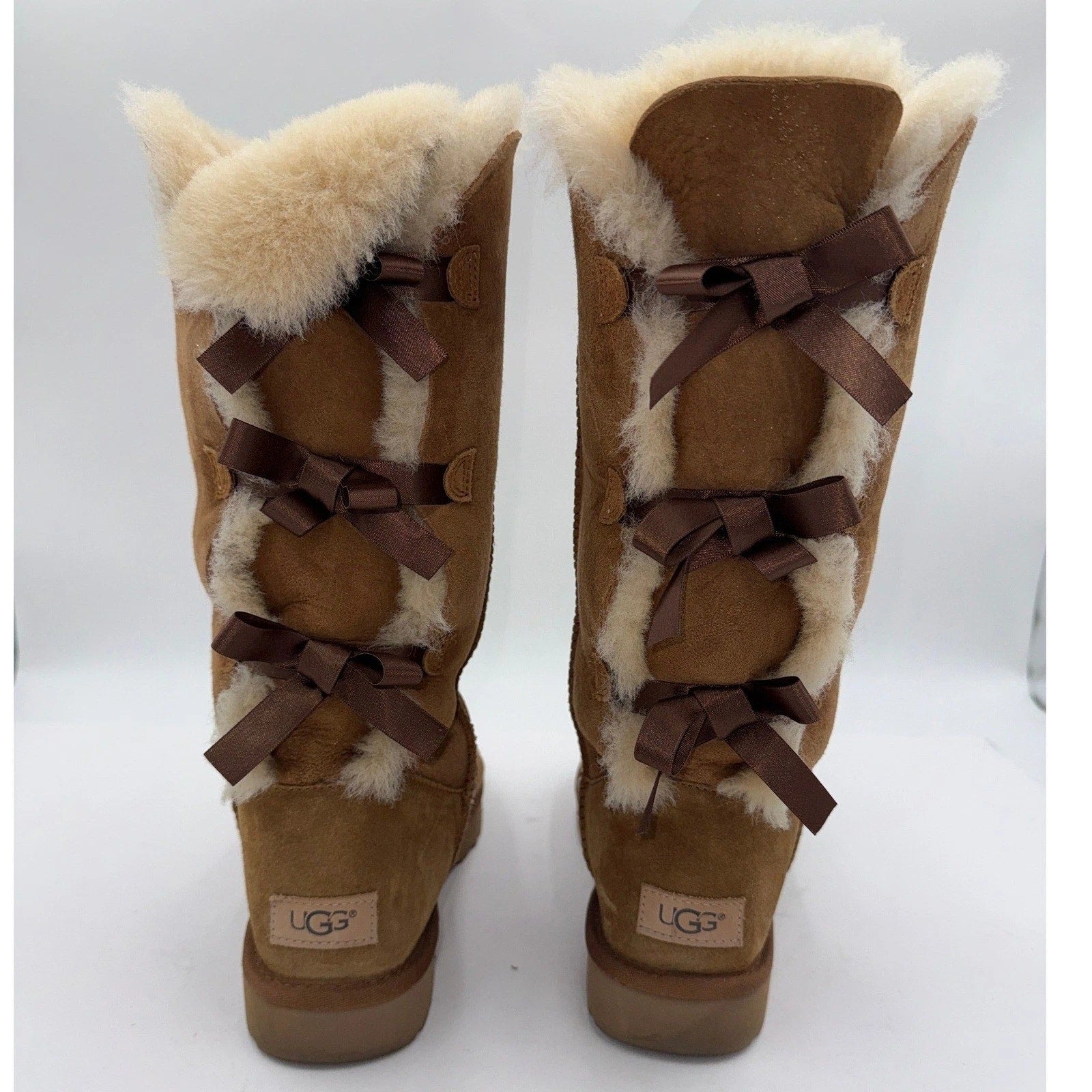 UGG Women's Bailey Bow Tall II Boots Chestnut Suede Sheepskin Size 9W
