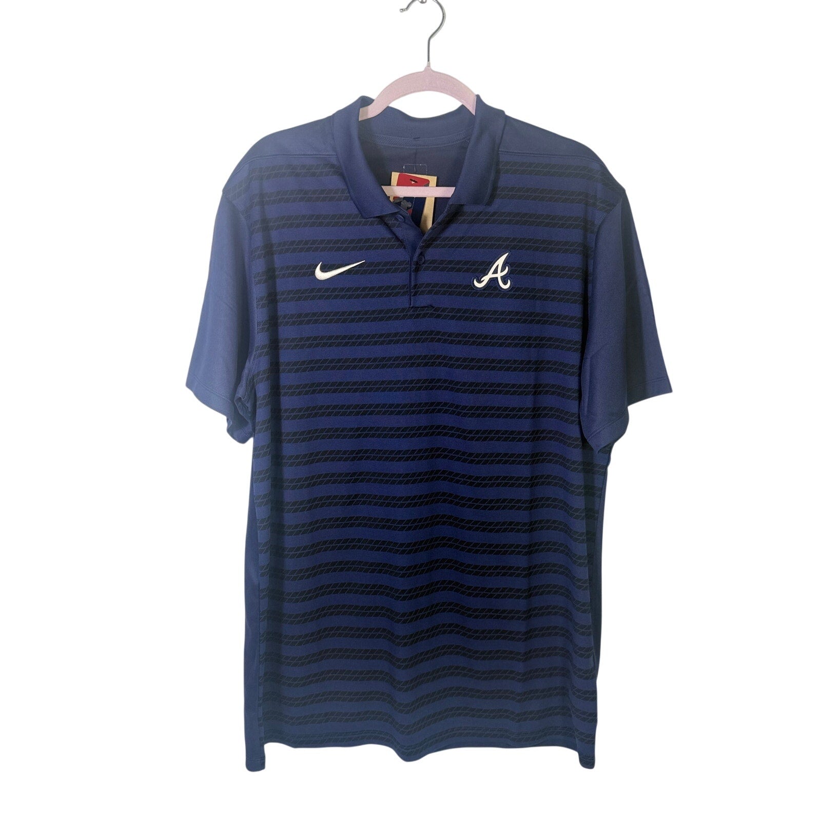 Nike Atlanta Braves men's navy Dri-FIT polo shirt, size L, authentic collection, short-sleeve casual sportswear
