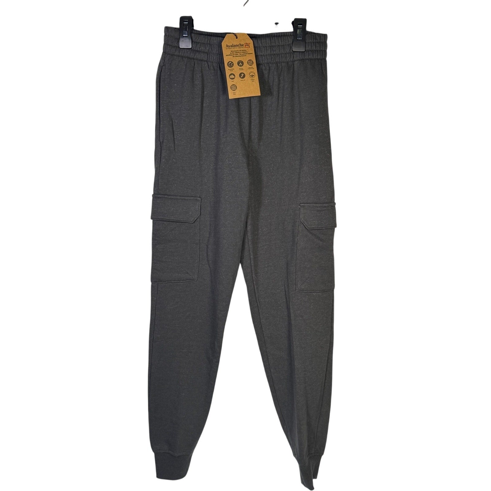 Gray Avalanche boys' cargo jogger sweatpants in size large, featuring multiple pockets and a comfortable fit.