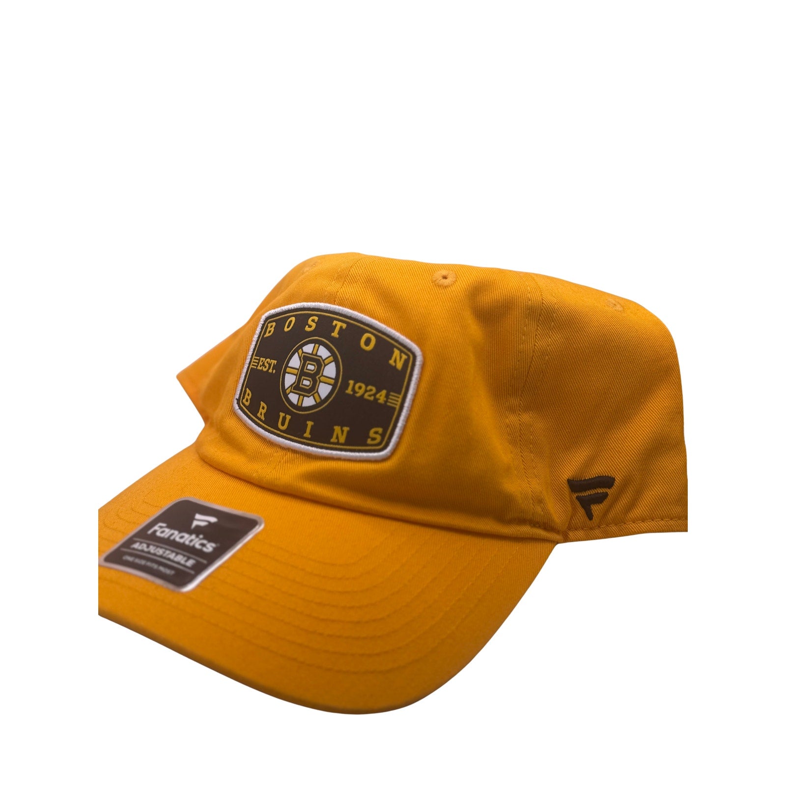 Fanatics Boston Bruins adjustable NHL hat in gold with team logo, one size fits most, sports fan headwear