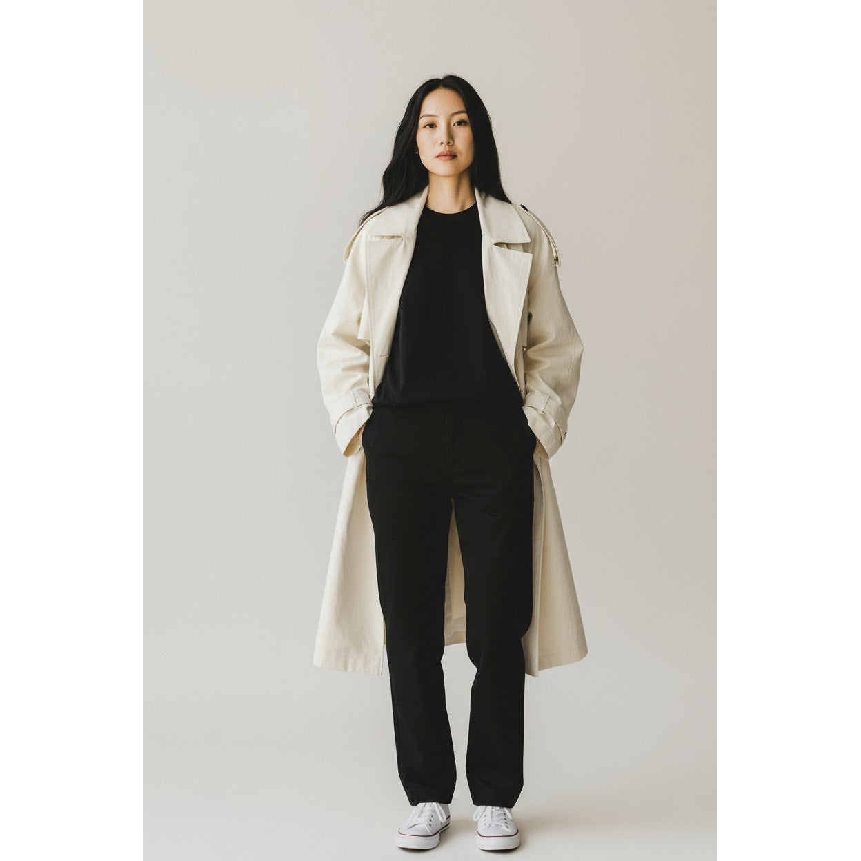 Calia women's cream hooded trench coat with belt, lightweight, XL size, stylish jacket suitable for casual and layered wear