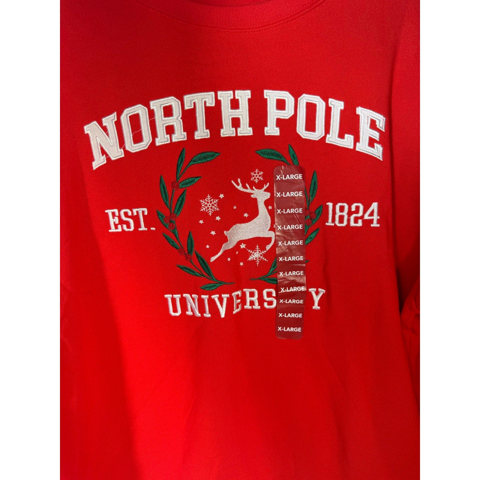 State of Mine North Pole University Christmas sweatshirt for women, XL size, featuring festive holiday design, new with tags.