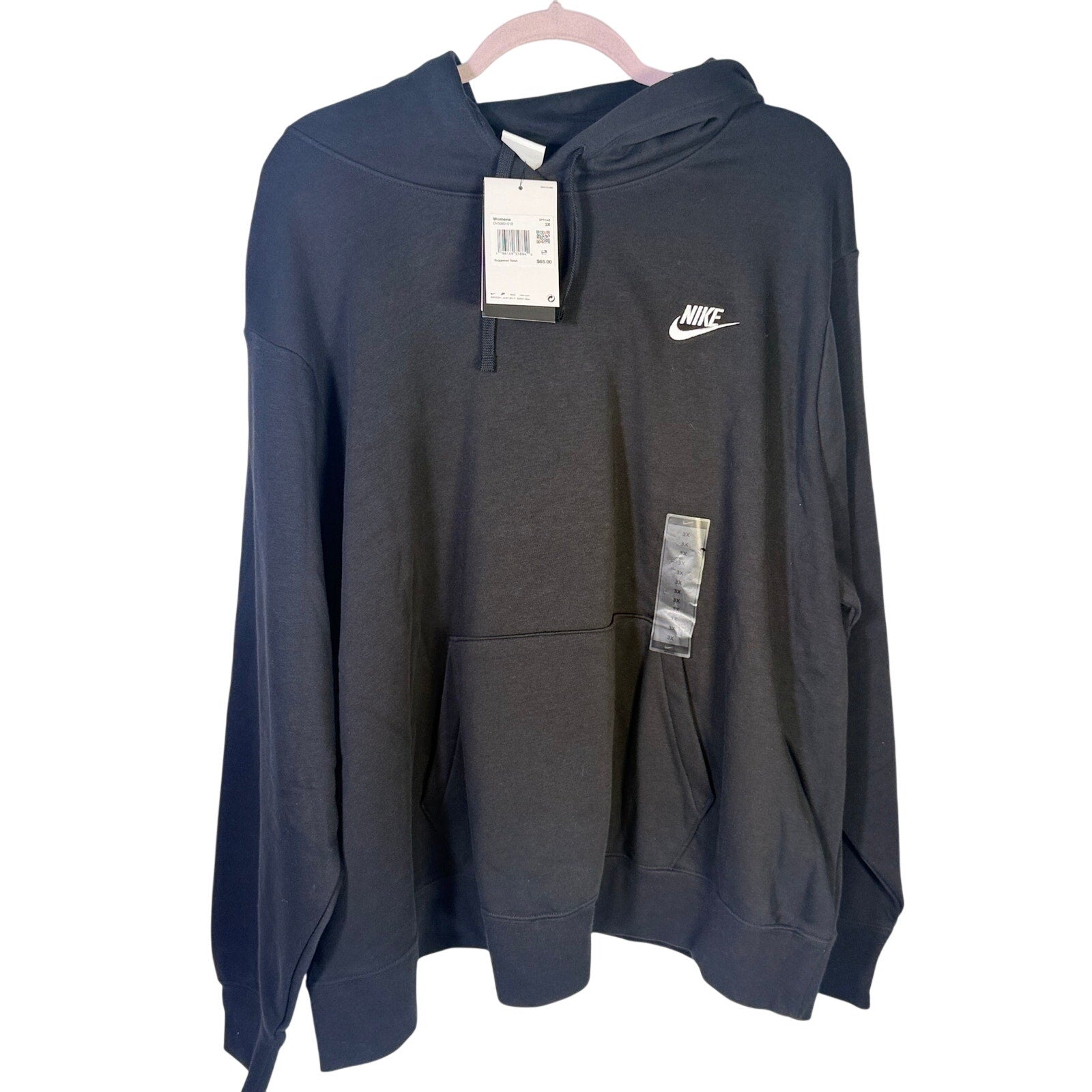 Nike women's oversized black pullover hoodie with Nike swoosh logo, size 3X, featuring a cozy, relaxed fit.