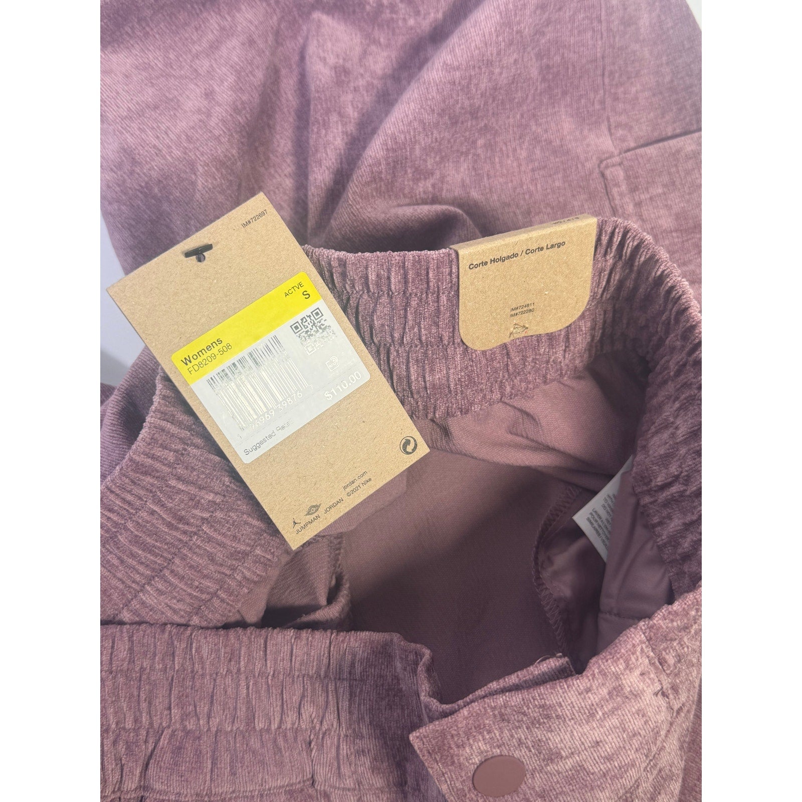 Jordan Chicago women's corduroy cargo pants in size small, featuring a relaxed fit and stylish design.