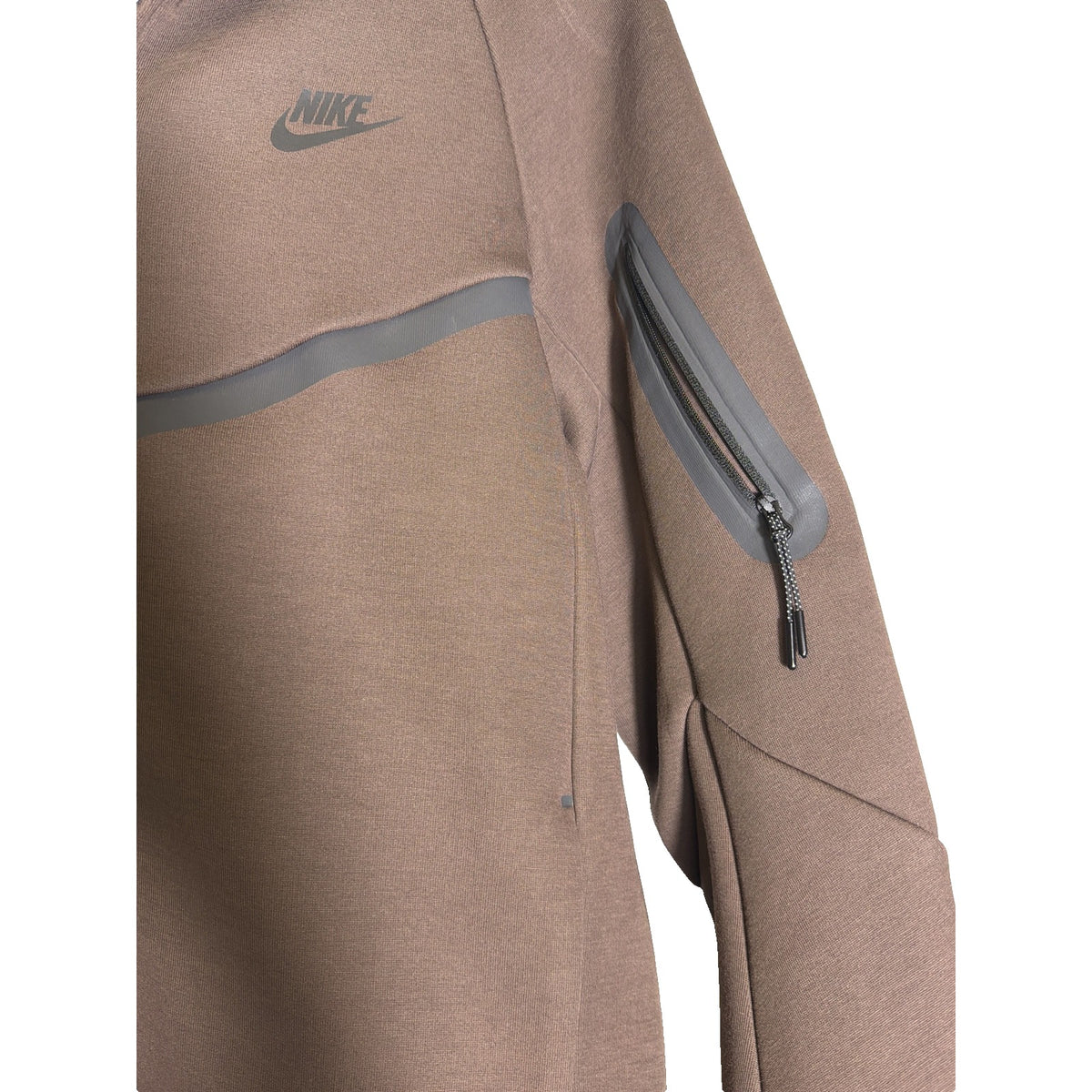 Nike Tech Fleece Windrunner full zip hoodie in brown, unisex size S, showing the Nike logo and front zipper detail.
