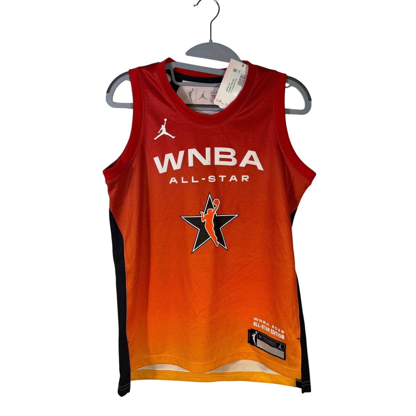 Youth Jordan WNBA All-Star 2025 Caitlin Clark #22 jersey in medium, new with tags, featuring team and player details.