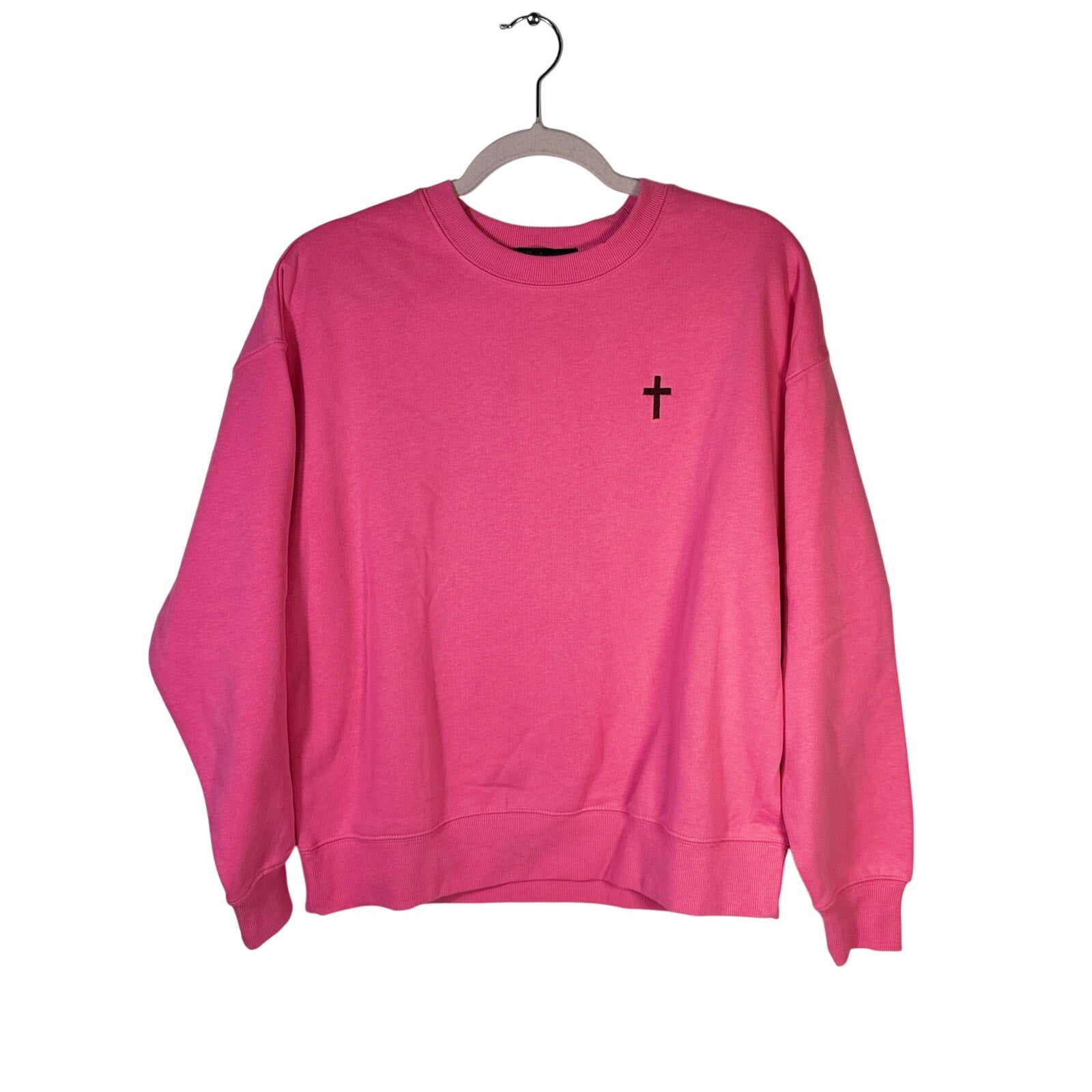 Pink Revival Club Christian crewneck sweatshirt with "Jesus Loves You" print, small size, new with tags.