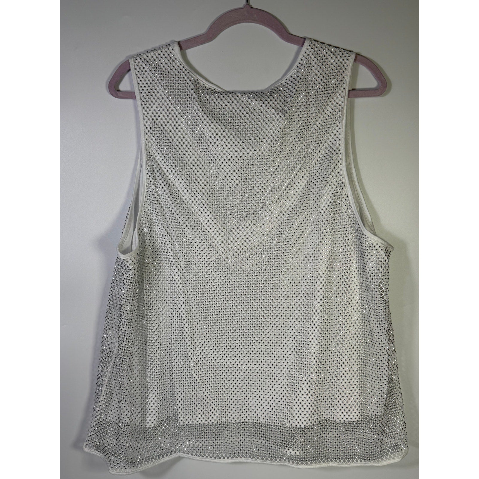 White WEAR by Erin Andrews Dallas Cowboys jeweled mesh tank top for women, 2XL size, with sparkling jewel details on the front.