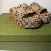 Gucci GG Logo Platform Slide Sandals – Beige/Brown – Women’s Size 8.5 (NIB)