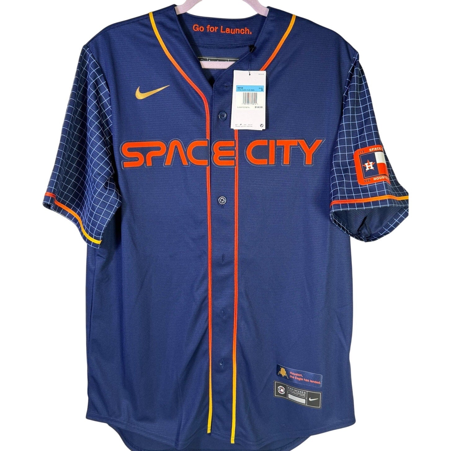 Nike Houston Astros Space City Connect MLB jersey in navy for men, size M, featuring team logo and design details.
