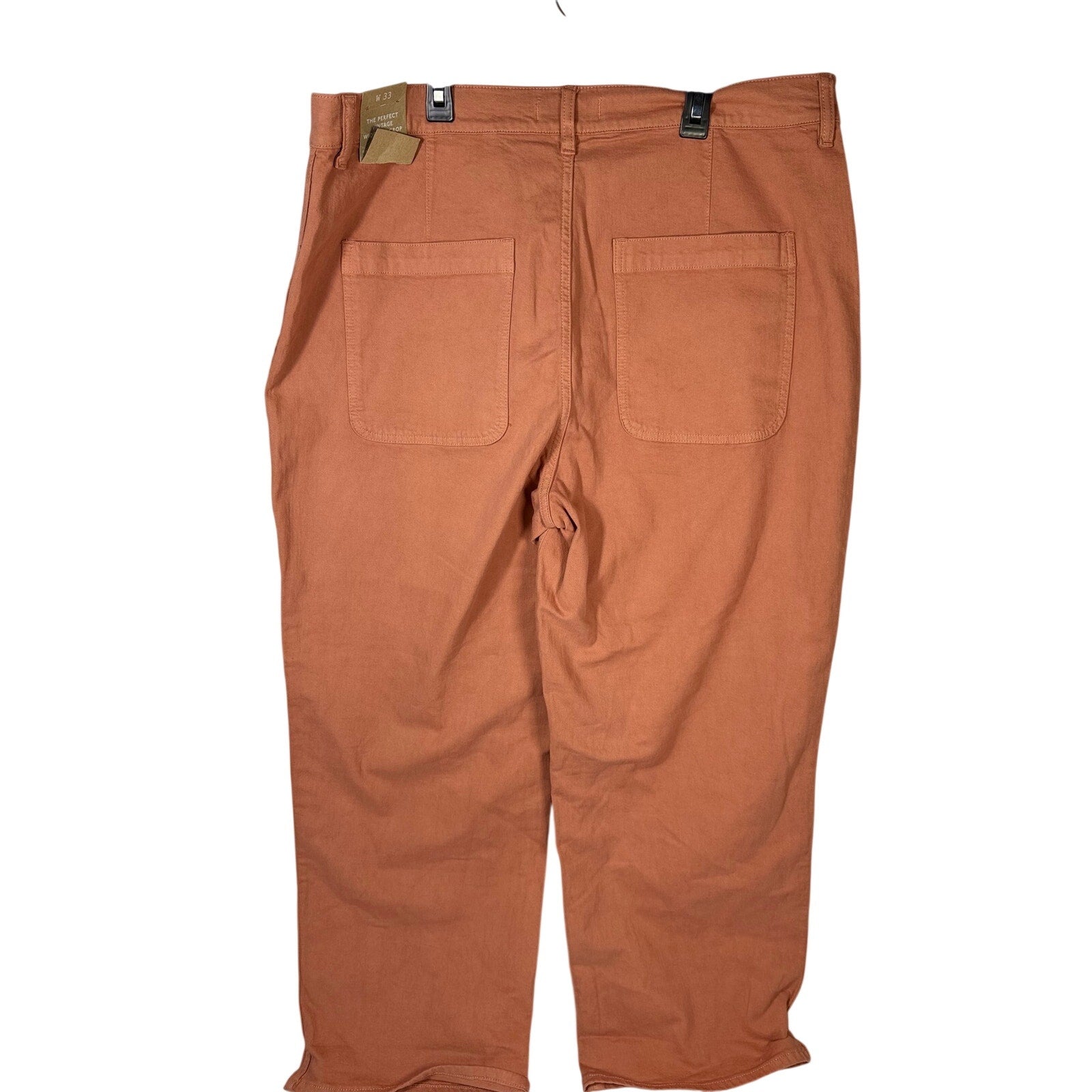 Madewell The Perfect Vintage wide-leg crop pants in terracotta, size 33, shown on a hanger