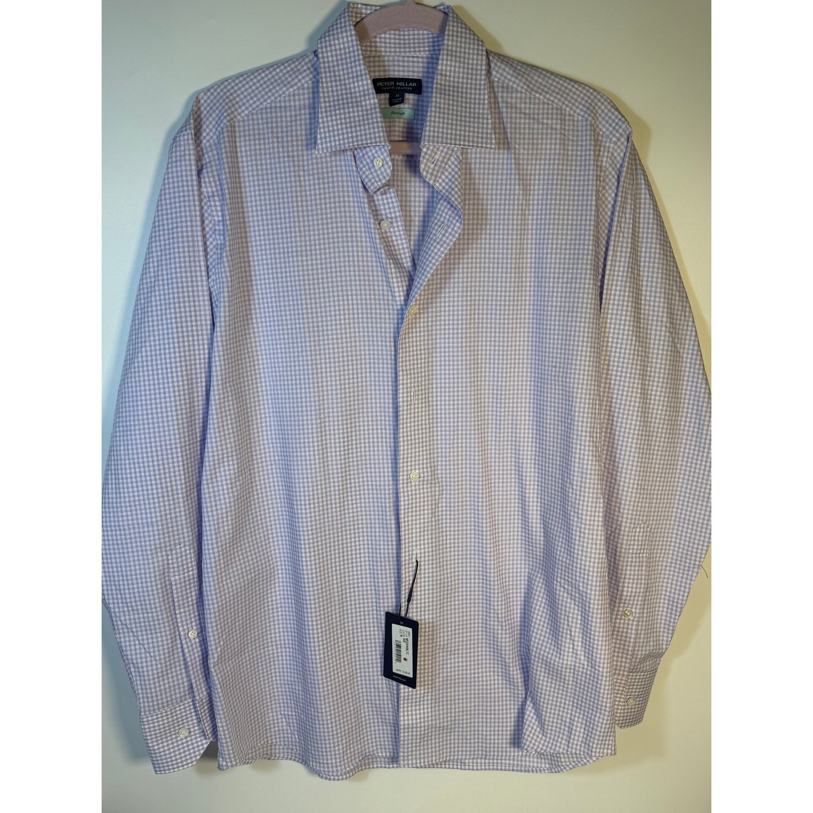 Peter Millar Crown Crafted purple check dress shirt for men, new with tag, featuring a classic button-up design.