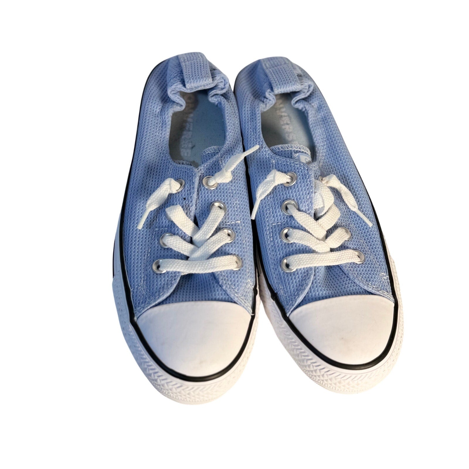 Light blue Converse Chuck Taylor All Star Shoreline slip-on sneakers for women, size 9, featuring canvas material and casual style.