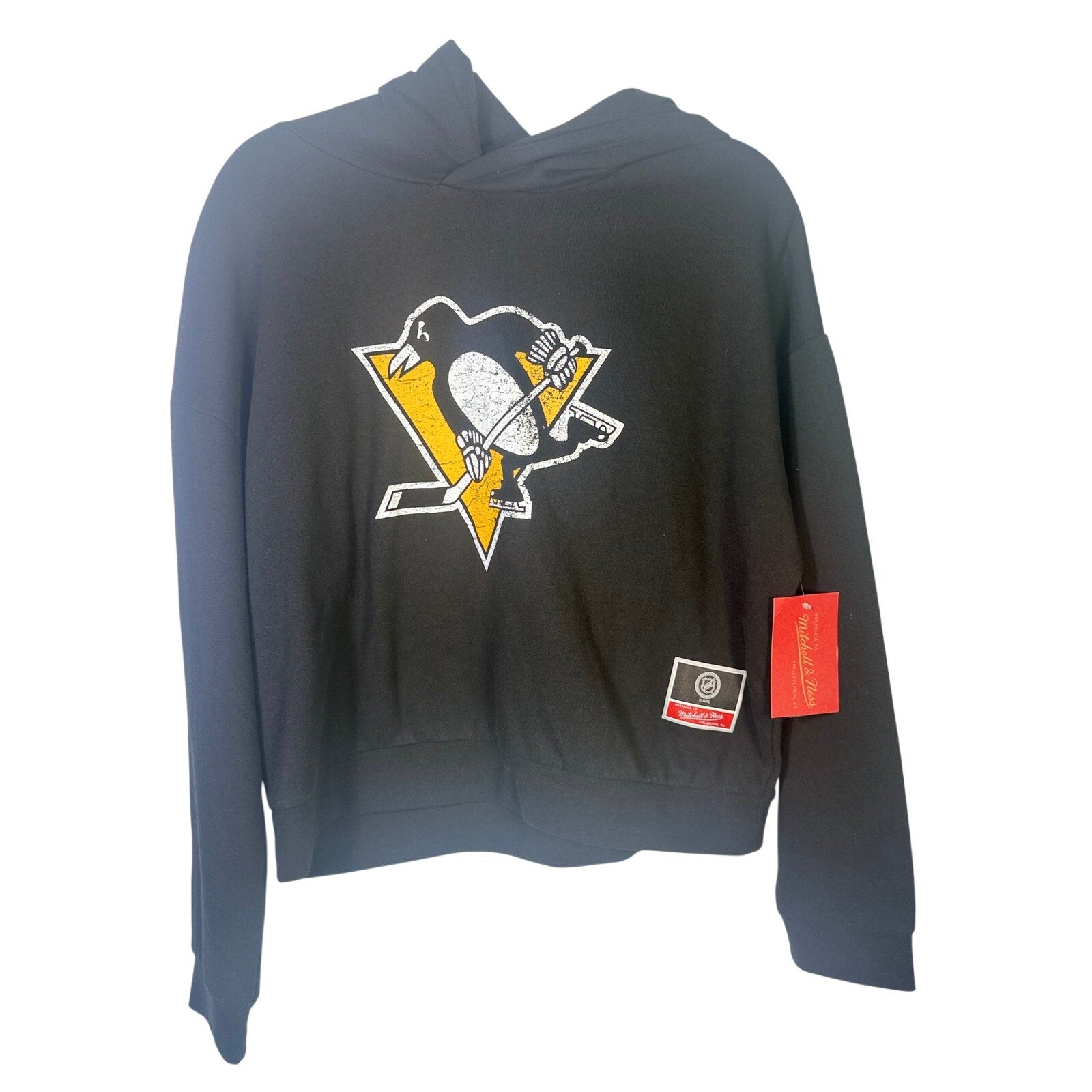 Mitchell & Ness Pittsburgh Penguins NHL Chirp Classic hoodie for men, medium size, featuring team logo and graphic design.