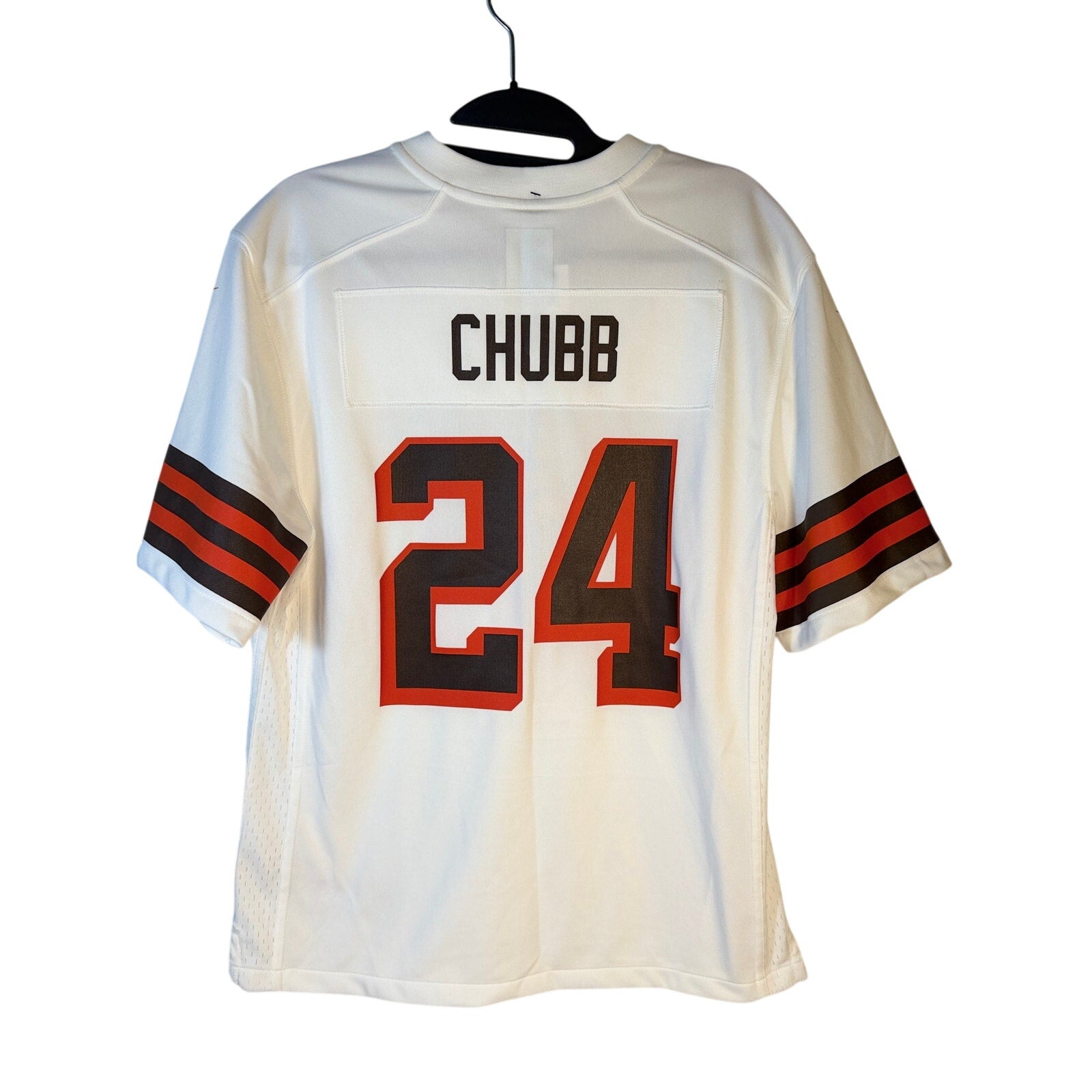 Nike Cleveland Browns #24 NFL youth white game jersey, size L 14-16, showing front view with team and player details