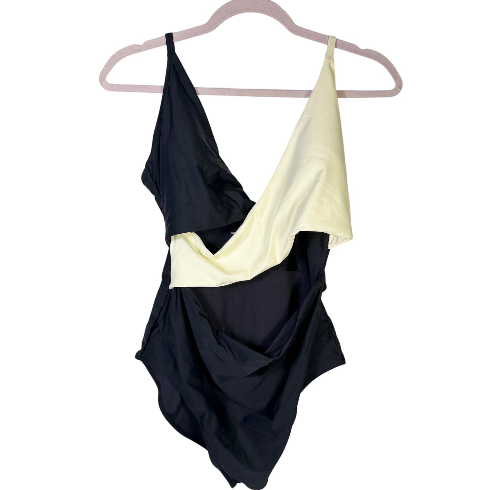 Summersalt black cream colorblock one-piece swimsuit for women, size 12, featuring a stylish and comfortable swimwear design.