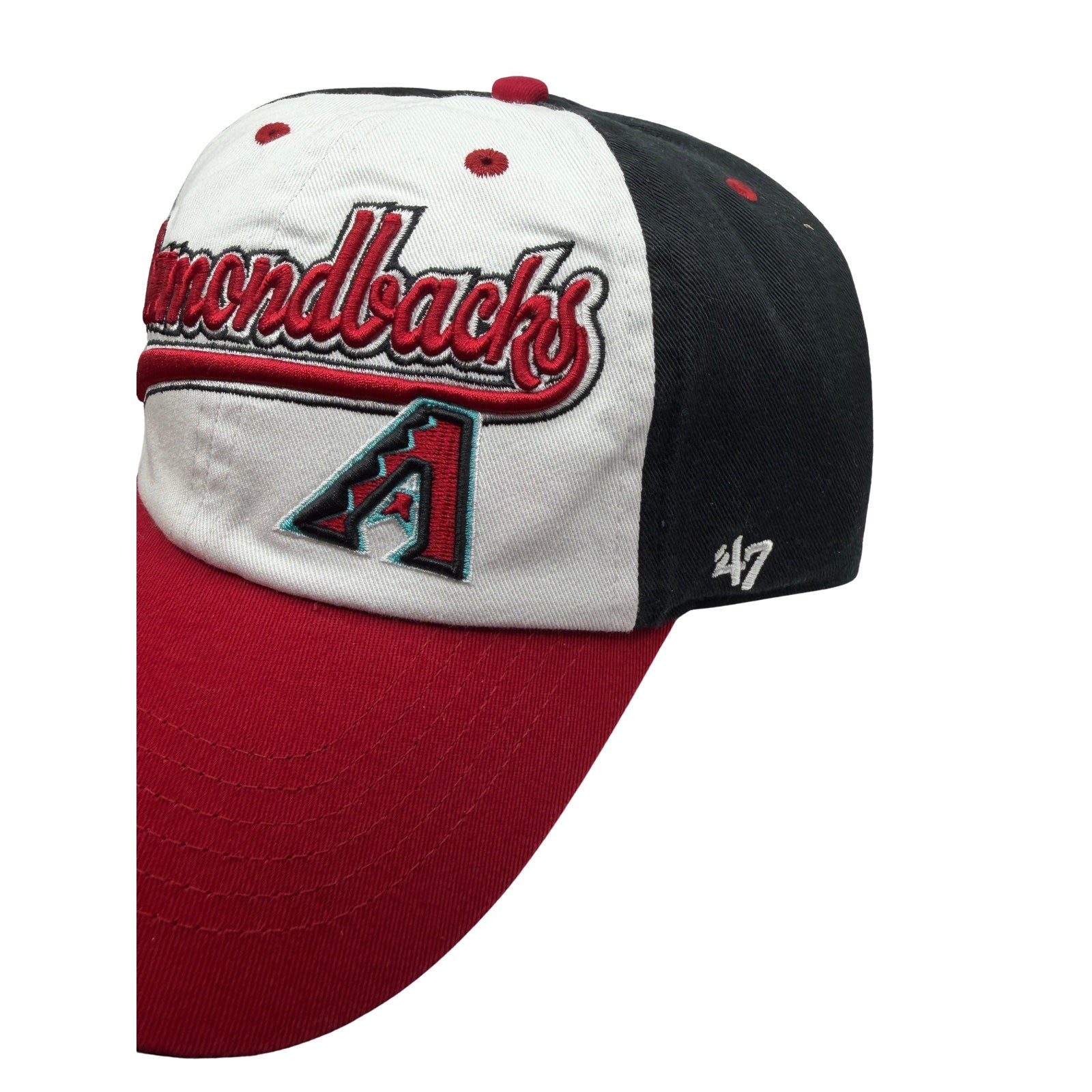 Arizona Diamondbacks MLB ’47 adjustable strapback hat in red, white, and black with team logo and structured design.