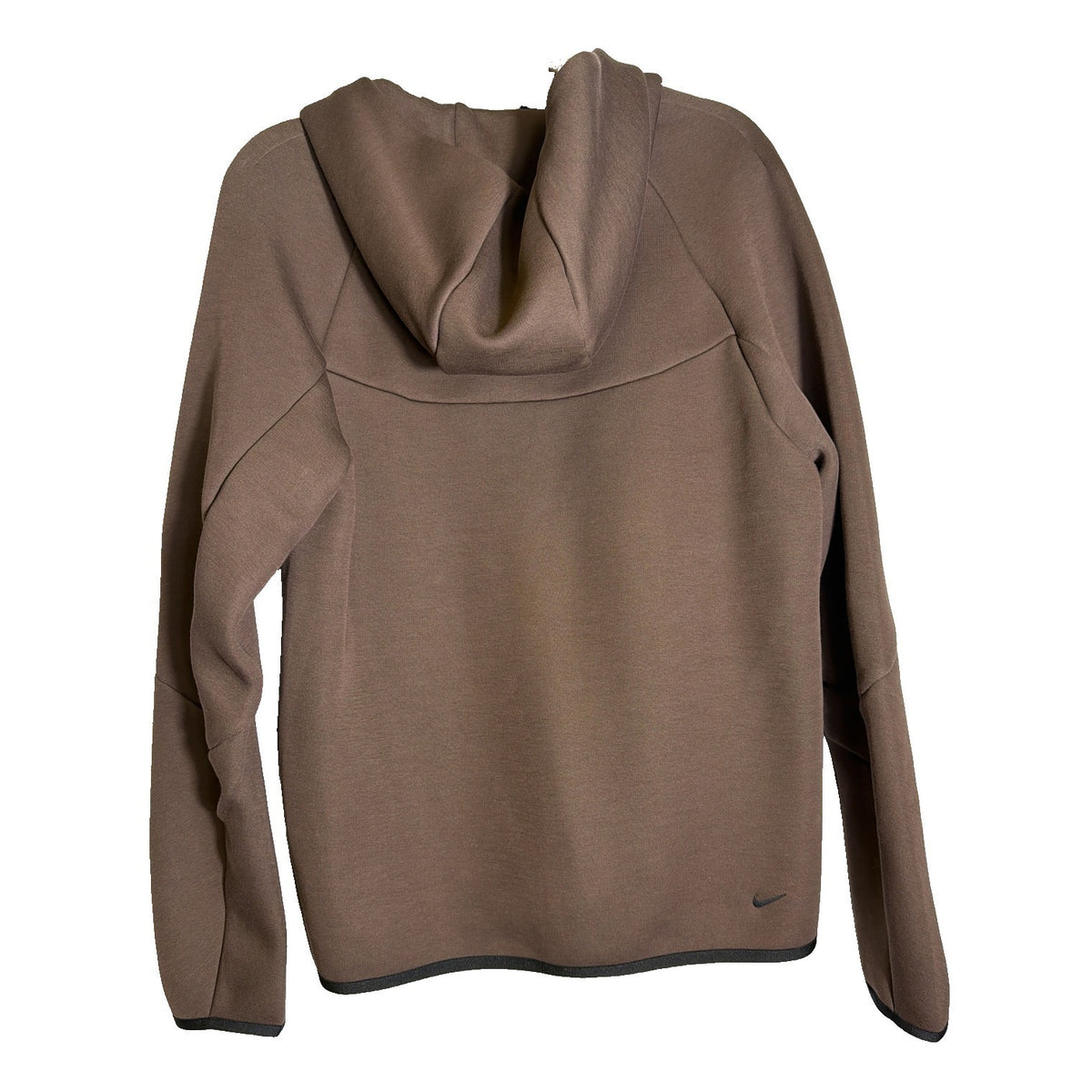 Unisex Nike Tech Fleece Windrunner full zip hoodie in brown, size small, featuring Nike branding and a comfortable fleece design.